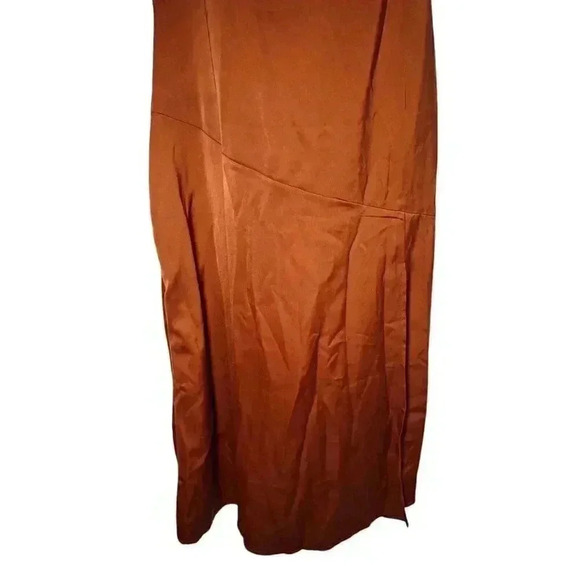 Womens Satin Drape Cowl Neck Sleeveless Strappy Cami Split Slit Party Midi Dress - Picture 10 of 16